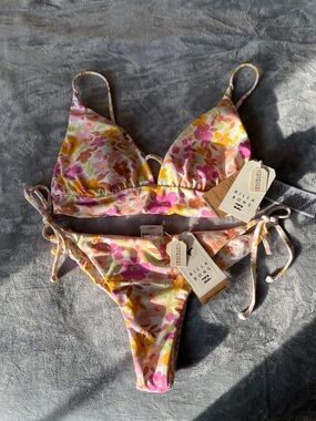 Billabong Pink Yellow Reversible Floral Bikini Set